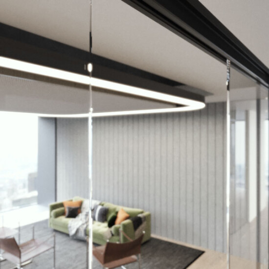 Our EclipseClear sliding door track neatly interfaces with glazing head track.