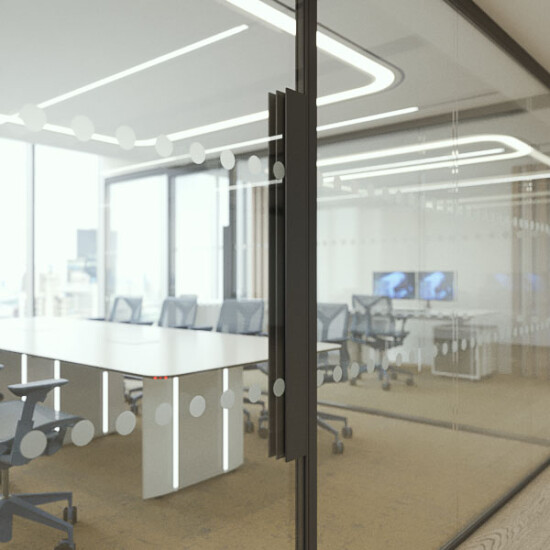 Door profiles integrate seamlessly with adjoining Radii glazed partitioning systems. 
